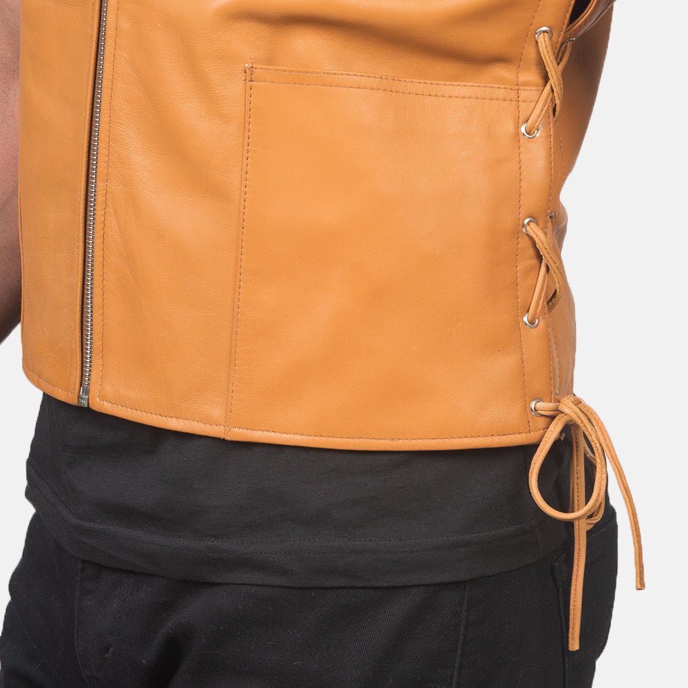 Brandon Tan Brown Leather Vest for Men, Classic Biker Motorcycle Vest, Sleeveless Leather Waistcoat, Rugged Vintage Moto Outerwear - Image 6