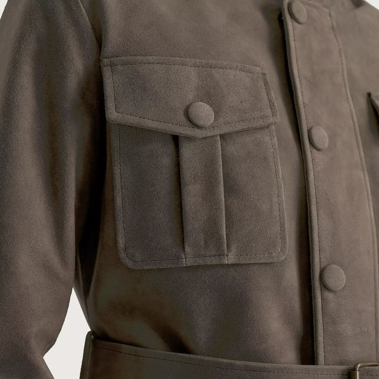 Dolf Grey Suede Jacket for Men, Vintage Suede Coat, Classic Casual Jacket, Stylish Minimalist Outerwear - Image 6