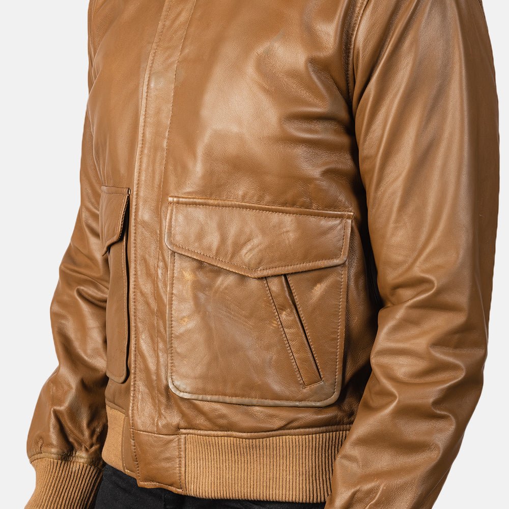 Coffmen Olive Brown A2 Leather Bomber Jacket for Men, Vintage Aviator Flight Jacket, Classic Military Style Outerwear - Image 5