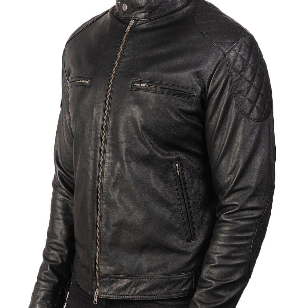 Men's Gatsby Black Leather Biker Jacket, Classic Motorcycle Moto Jacket - Image 6