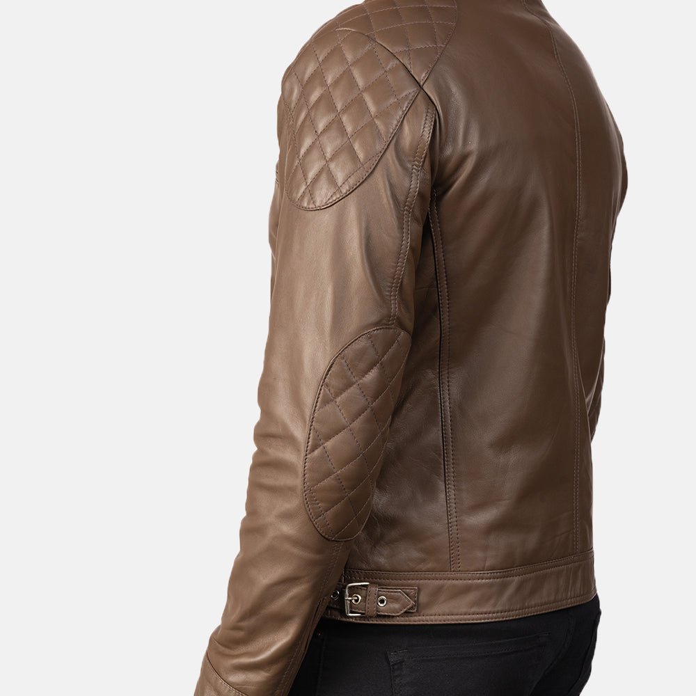 Men's Gatsby Mocha Leather Biker Jacket, Classic Motorcycle Style - Image 5