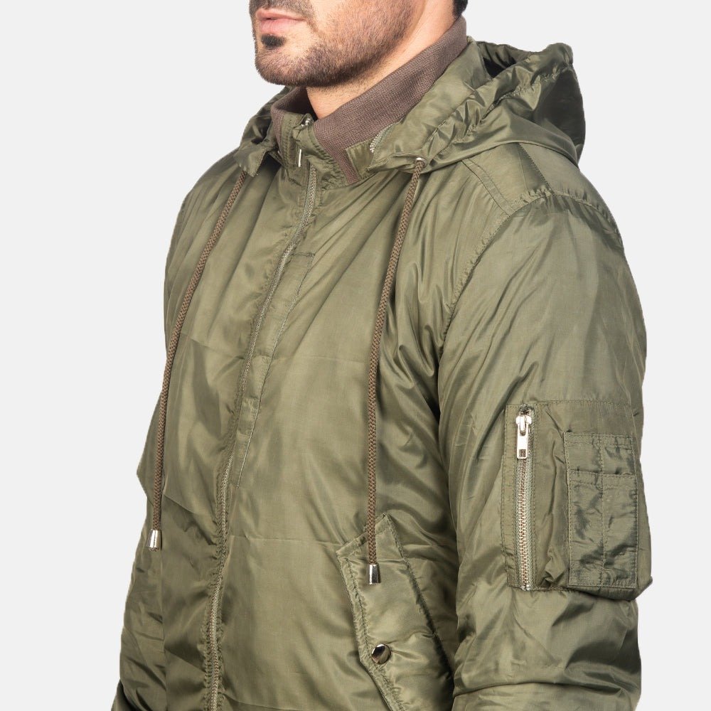 Hanklin MA-1 Green Hooded Bomber Jacket for Men, Military Flight Jacket, Classic Aviator Streetwear Outerwear - Image 6