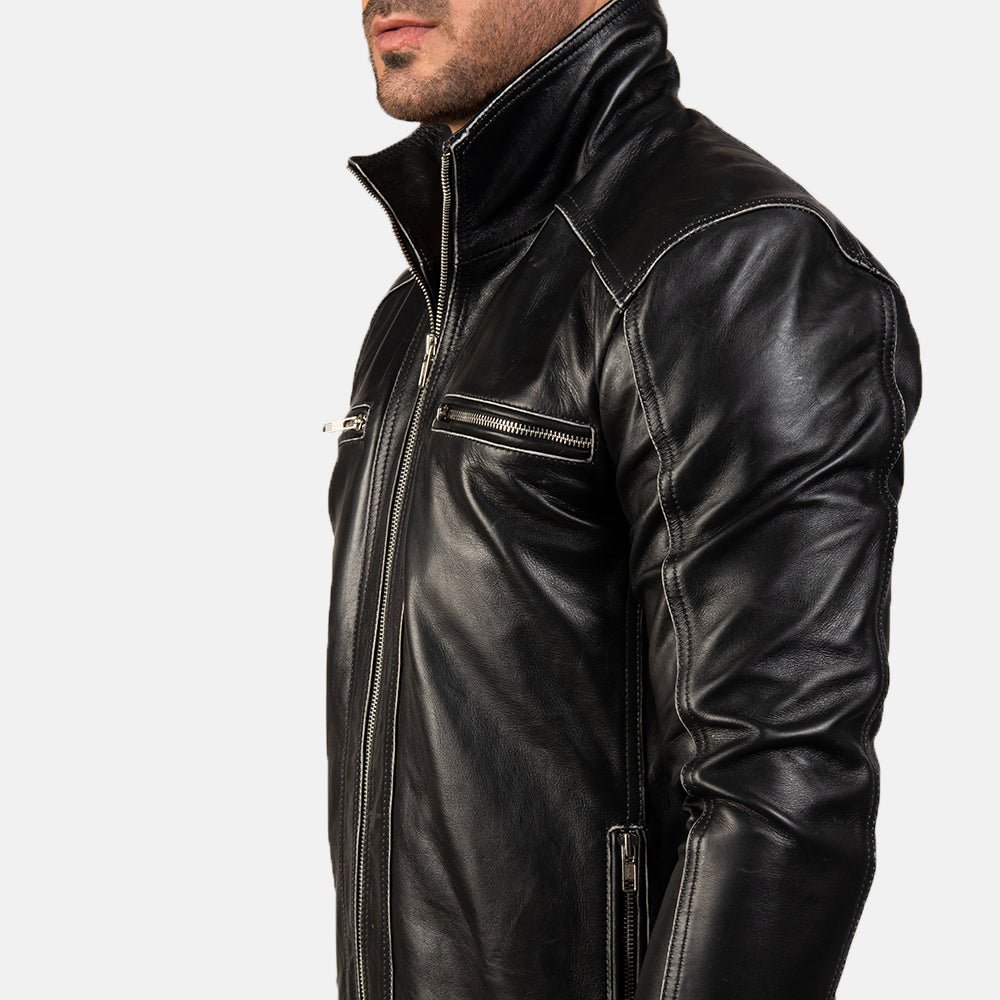 Hudson Black Leather Biker Jacket for Men, Classic Motorcycle Jacket, Vintage Moto Rider Coat, Rugged Leather Outerwear - Image 2