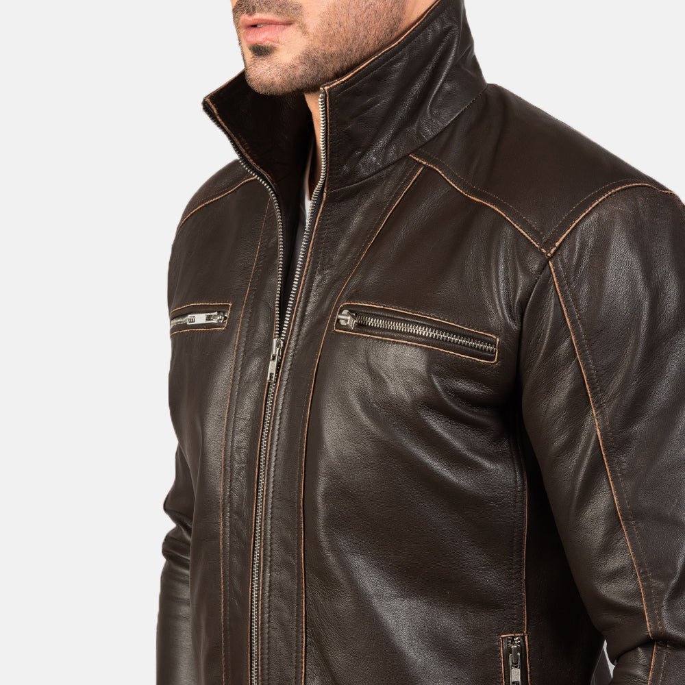Hudson Brown Leather Biker Jacket for Men, Classic Motorcycle Jacket, Vintage Moto Rider Coat, Rugged Leather Outerwear - Image 2