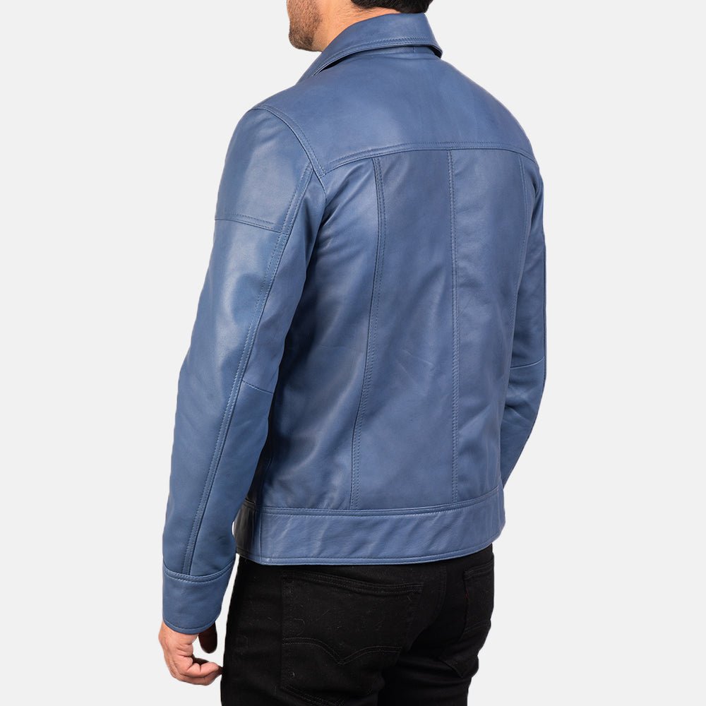 Men's Lavendard Blue Leather Biker Jacket, Stylish Motorcycle Outerwear - Image 5