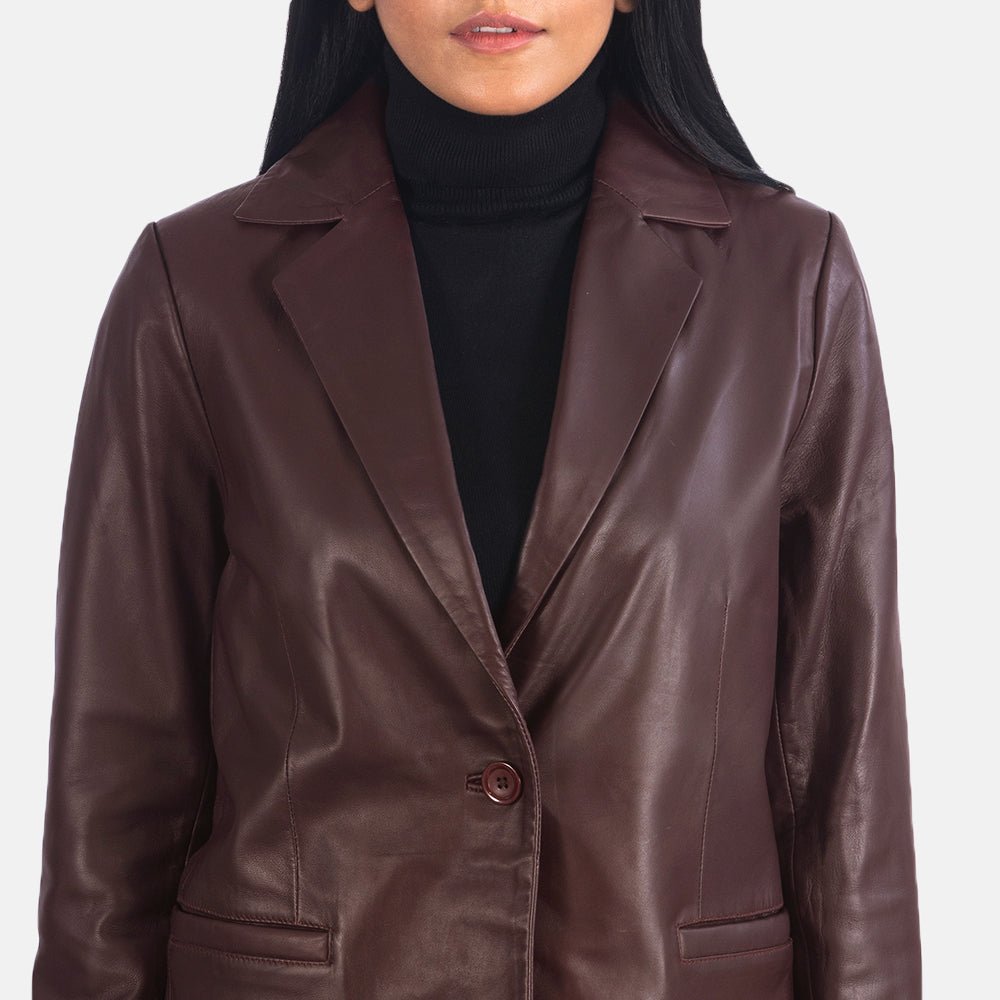 Norma Maroon Leather Blazer for Women, Elegant Tailored Jacket, Stylish Smart Casual Outerwear - Image 6