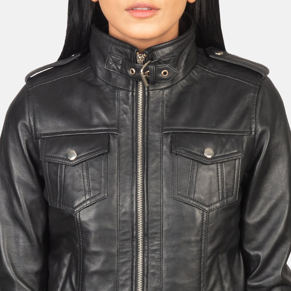 Roslyn Black Hooded Leather Bomber Jacket, Stylish Casual Moto Outerwear, Modern Streetwear - Image 6