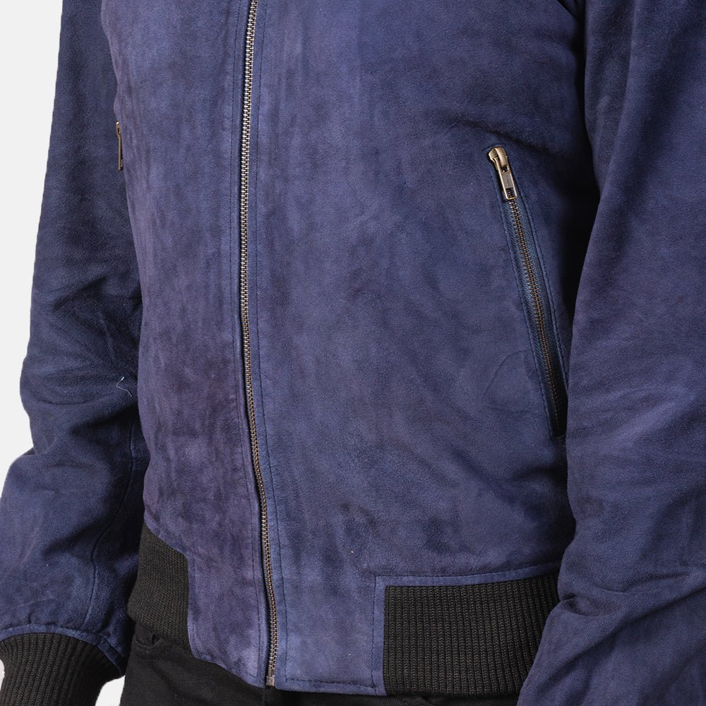 Shane Blue Suede Bomber Jacket for Men, Classic Aviator Flight Jacket, Vintage Casual Streetwear Outerwear - Image 6