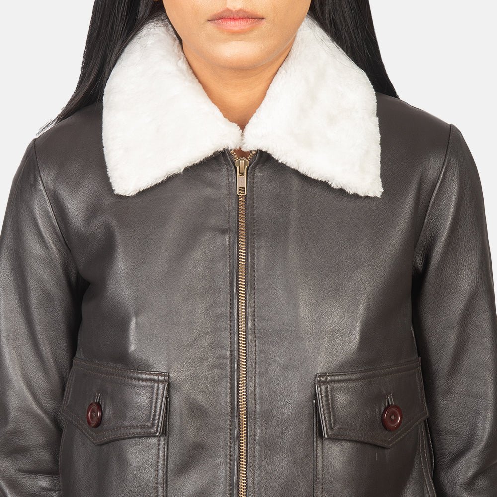 Stella G-1 Brown Leather Bomber Jacket for Women, Classic Aviator Flight Jacket, Vintage Style - Image 2