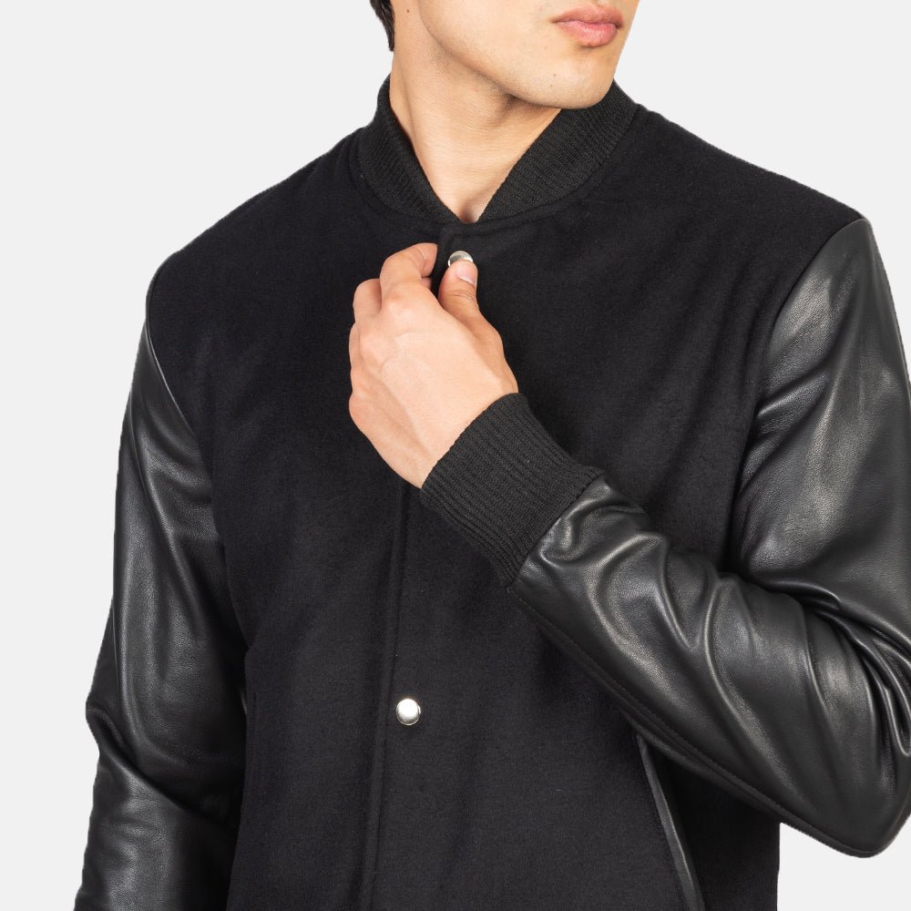 Vaxton Black Hybrid Varsity Jacket for Men, Classic Letterman Jacket, Stylish Bomber Coat, Casual Streetwear Outerwear - Image 6