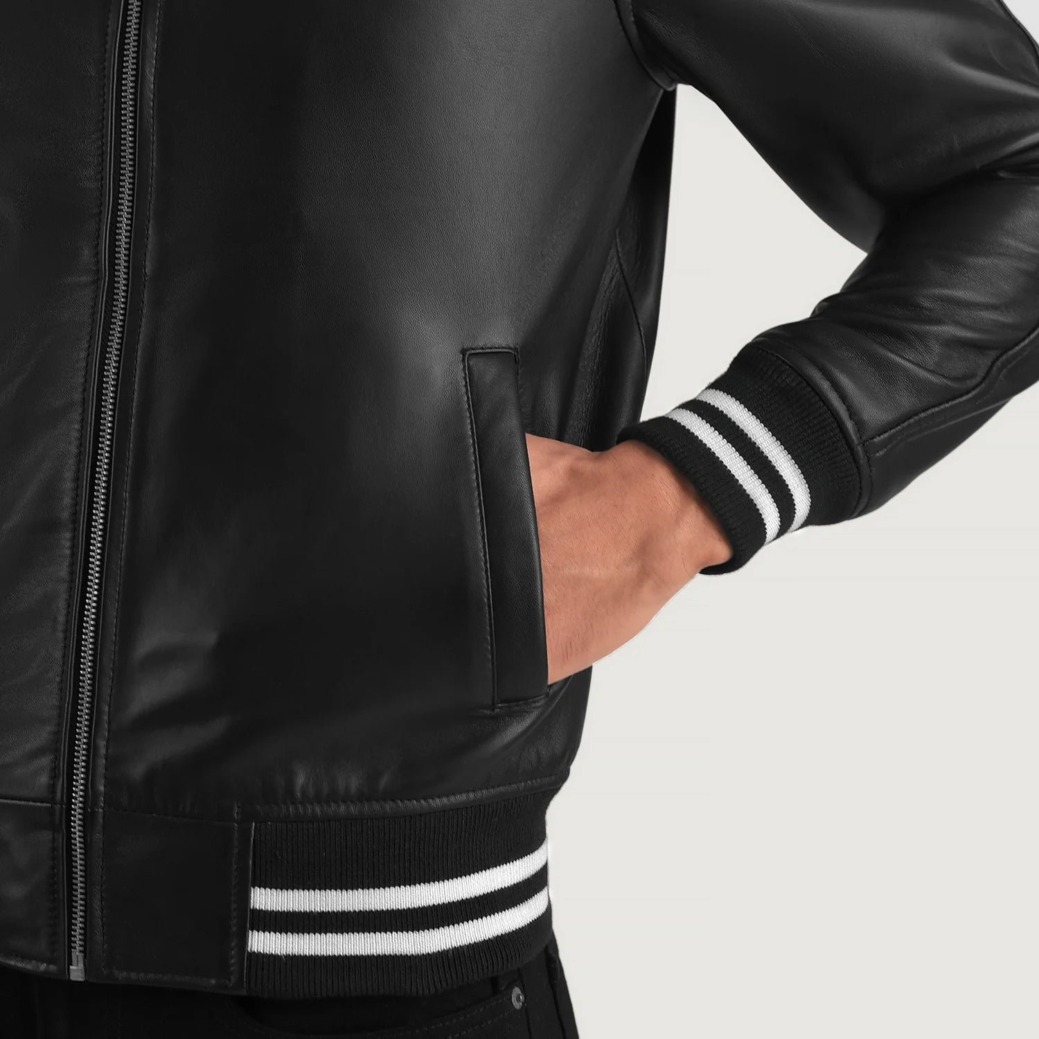 Walton Black Leather Varsity Jacket for Men, Classic Letterman Jacket, Leather Bomber Coat, Stylish Casual Streetwear Outerwear - Image 6