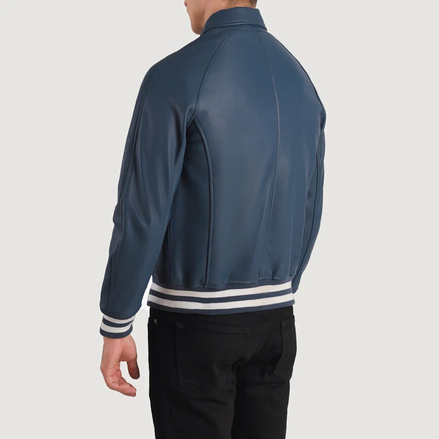 Walton Blue Leather Varsity Jacket for Men, Classic Letterman Jacket, Leather Bomber Coat, Stylish Casual Streetwear Outerwear - Image 3