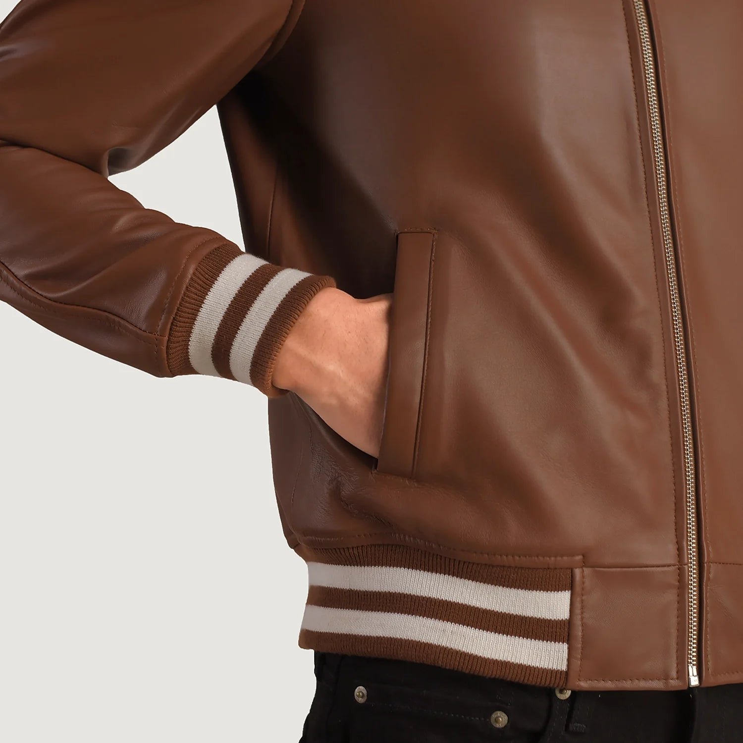 Walton Brown Leather Varsity Jacket for Men, Classic Letterman Jacket, Leather Bomber Coat, Stylish Casual Streetwear Outerwear - Image 7