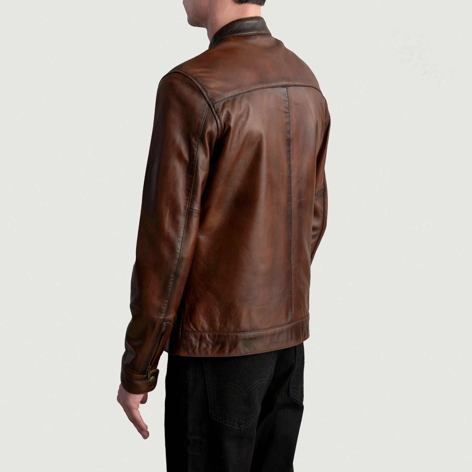 Men's Zen Distressed Brown Leather Biker Jacket, Vintage Moto Style - Image 6