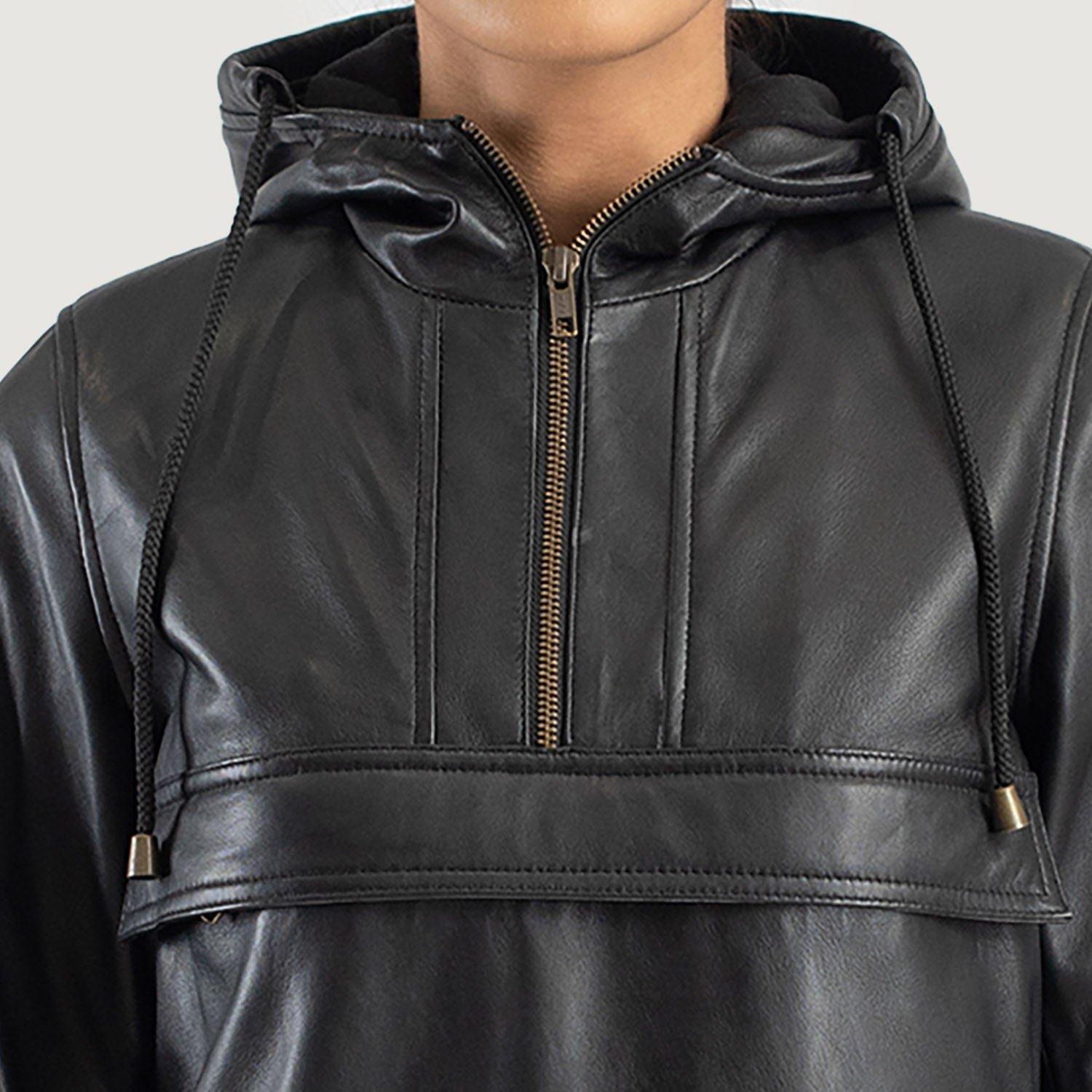 Zest Black Hooded Leather Pullover Jacket, Modern Casual Moto Outerwear, Stylish Hooded Jacket - Image 5
