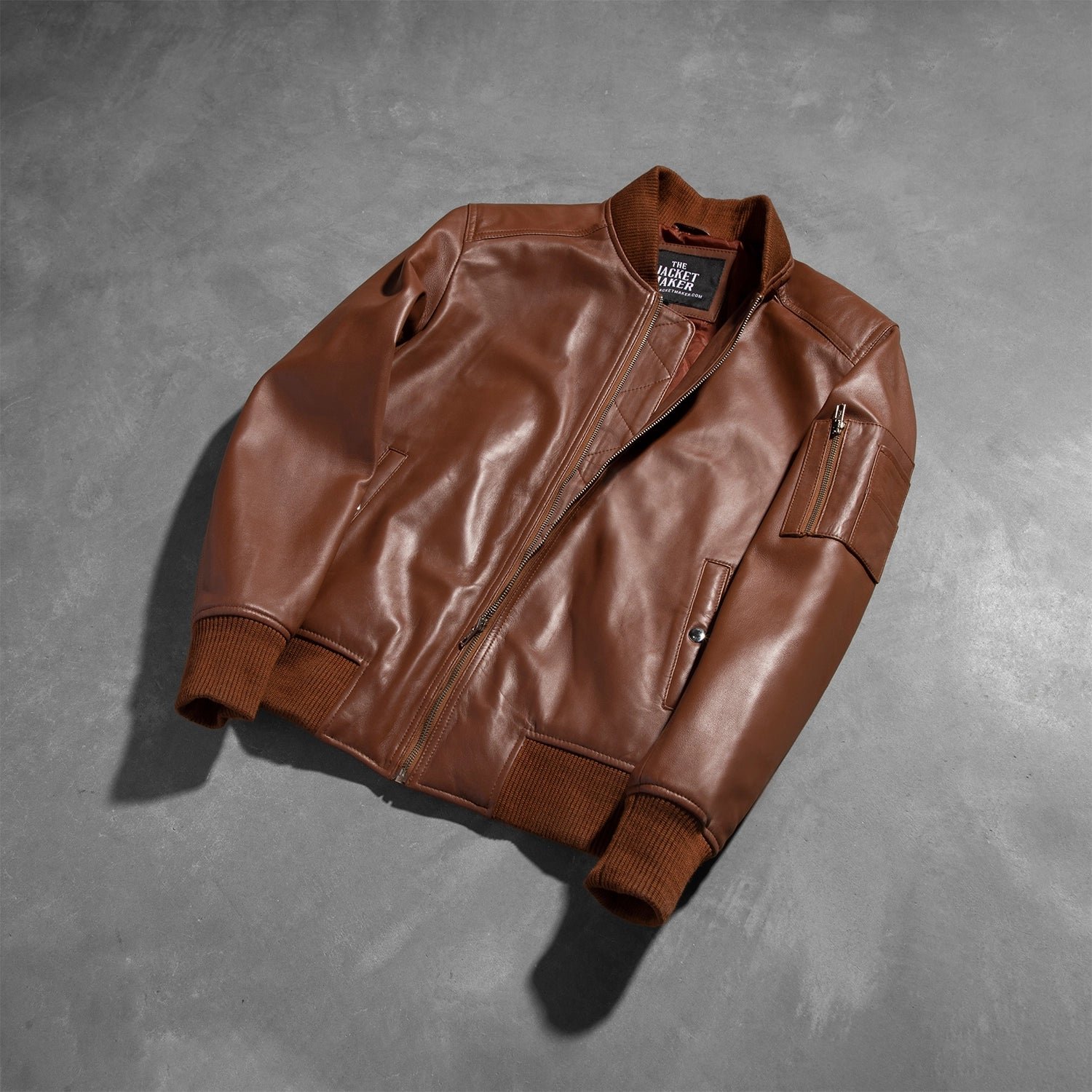 Bomia MA-1 Brown Leather Bomber Jacket for Men, Classic Aviator Flight Jacket, Vintage Casual Outerwear - Image 7