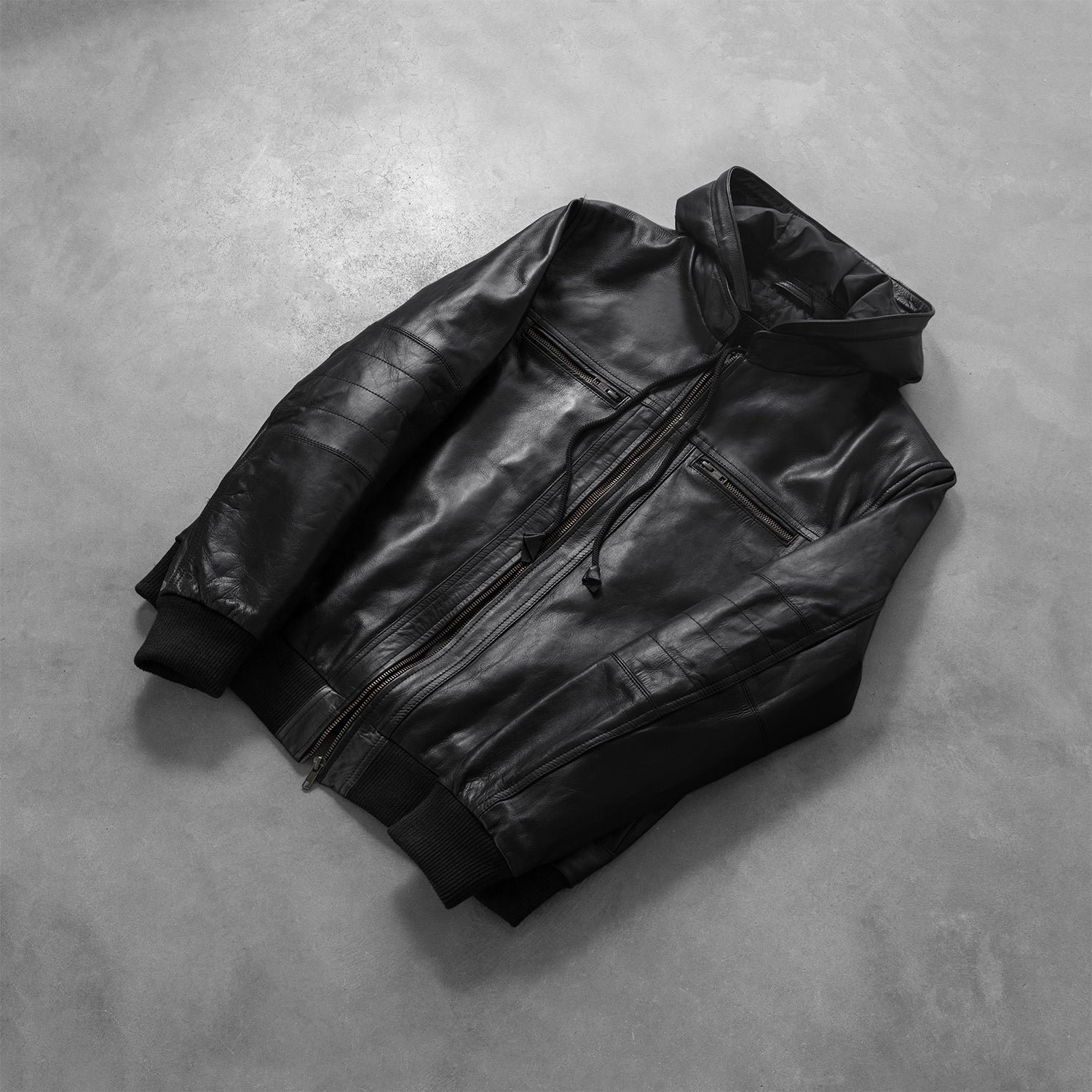 Bouncer Biz Black Leather Bomber Jacket for Men, Classic Aviator Flight Jacket, Vintage Casual Streetwear Outerwear - Image 8
