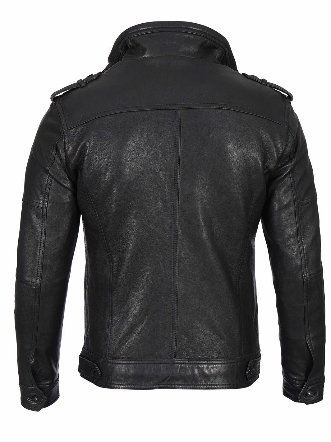 Men's Black Waxed Leather Jacket, Cafe Racer Motorcycle Jacket, Classic Biker Style Outerwear - Image 6