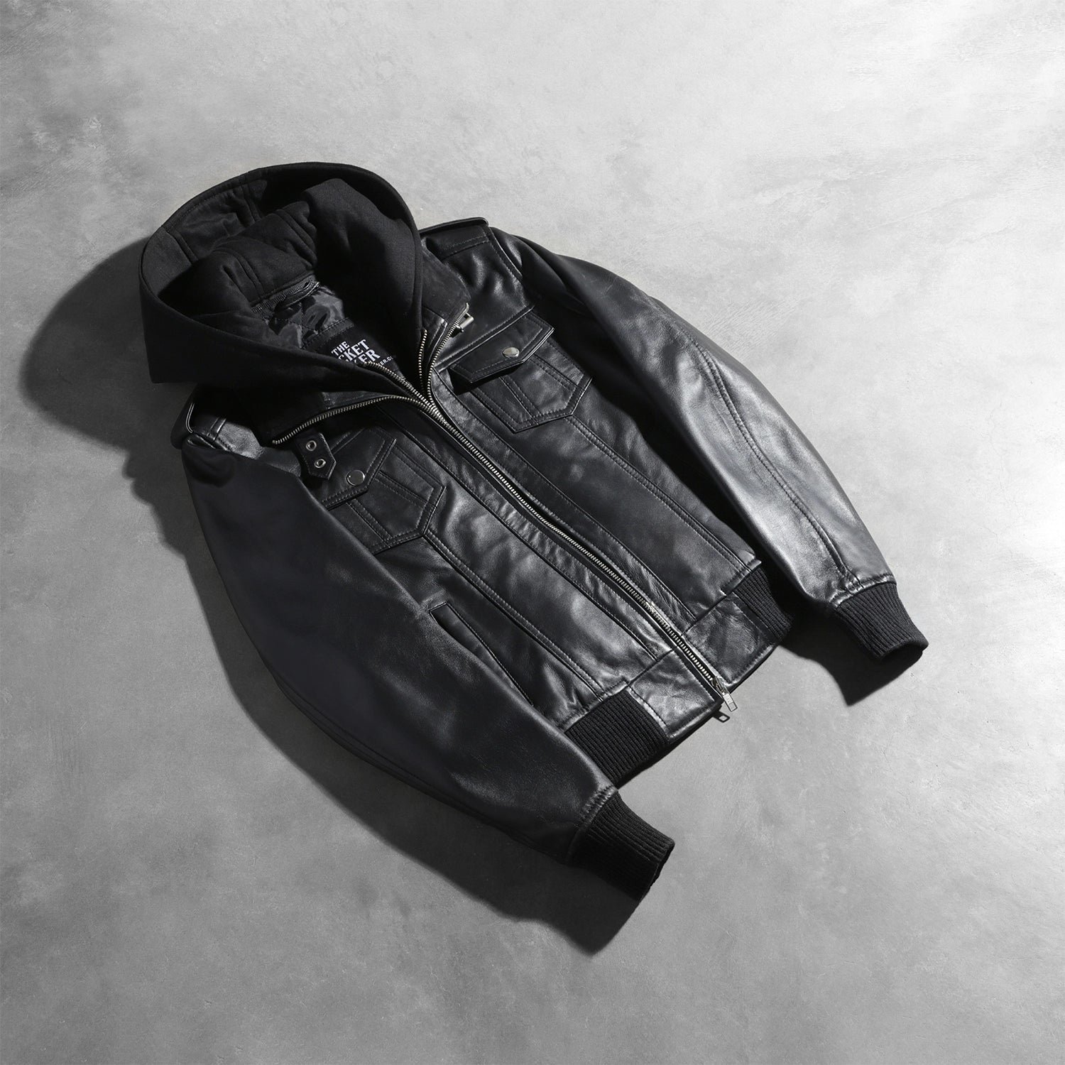 Roslyn Black Hooded Leather Bomber Jacket, Stylish Casual Moto Outerwear, Modern Streetwear - Image 7
