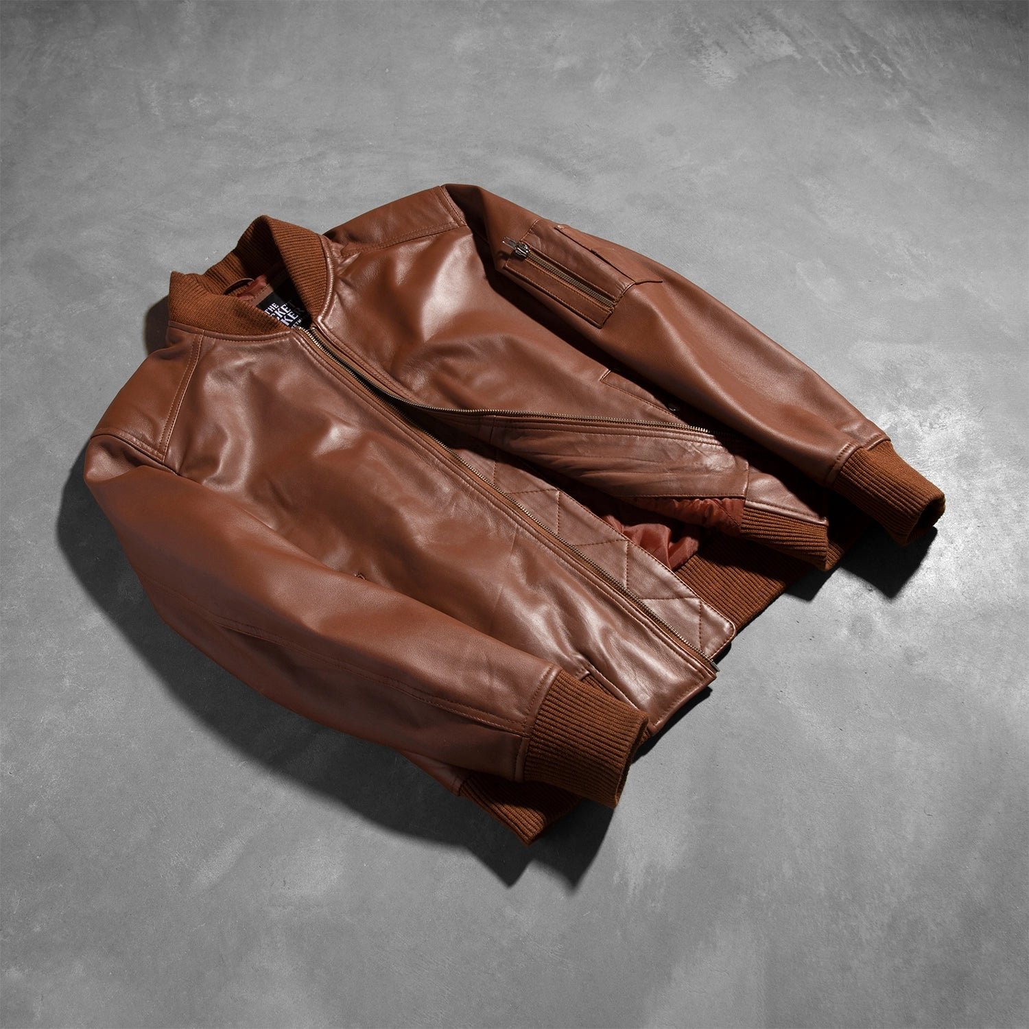 Bomia MA-1 Brown Leather Bomber Jacket for Men, Classic Aviator Flight Jacket, Vintage Casual Outerwear - Image 6