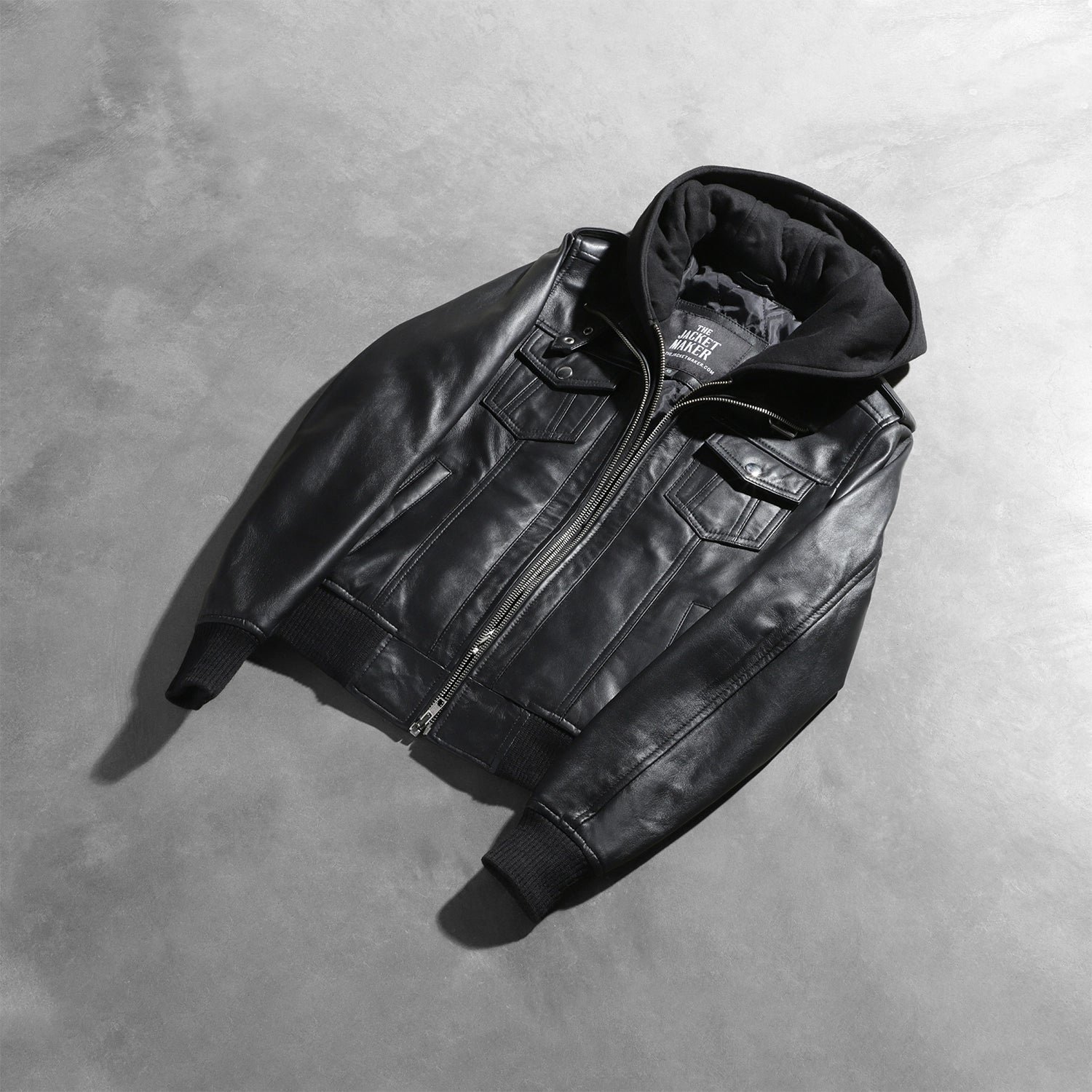 Roslyn Black Hooded Leather Bomber Jacket, Stylish Casual Moto Outerwear, Modern Streetwear - Image 8